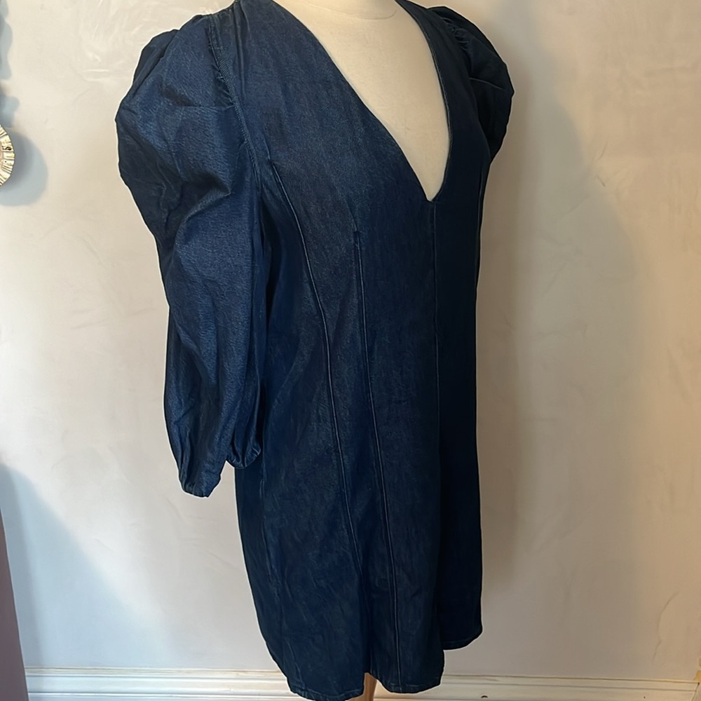 NWTS Zara Denim Mini Dress w/3/4 puff sleeves & back sliver zipper Size Large - Picture 4 of 16